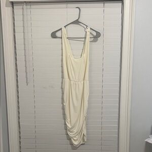 B sharp Cream Square-Neck Ruched Midi Dress